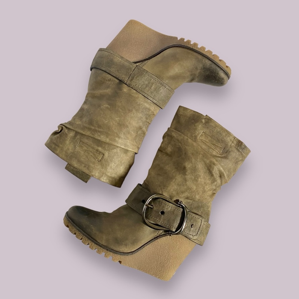 Kennel & Schmenger Olive Green Leather Wedge Slouch Mid Calf Boots SZ 40 / 9 - Picture 3 of 13